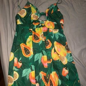 FARM Rio Green and Orange Tropical Mini Dress